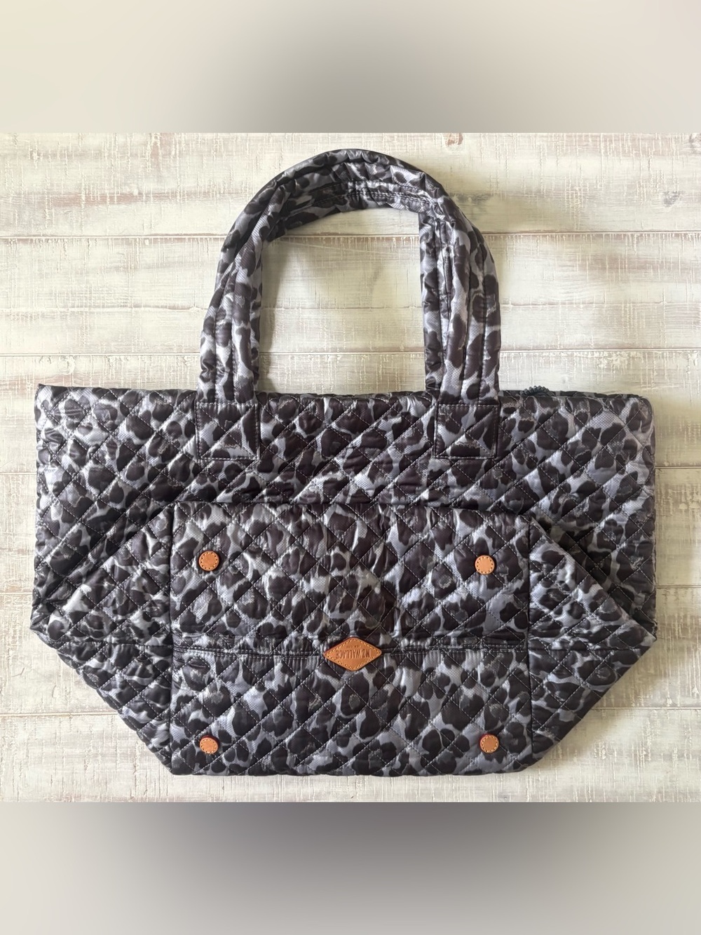 MZ Wallace Gray Quilted Tote with Leopard Print Pouch - Picture 3 of 11